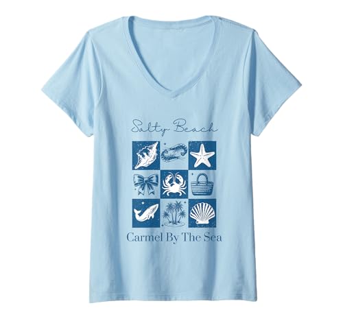 Womens Salty Beach Vacation Carmel By The Sea V-Neck T-Shirt