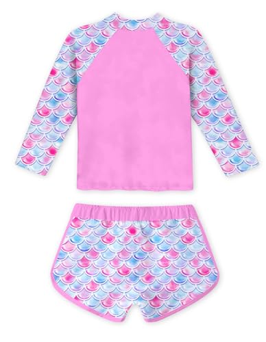 Image of Vogseek 4-10T Girls Rashguard 2 Pieces Long Sleeve Swimsuit Swimwear with Shorts