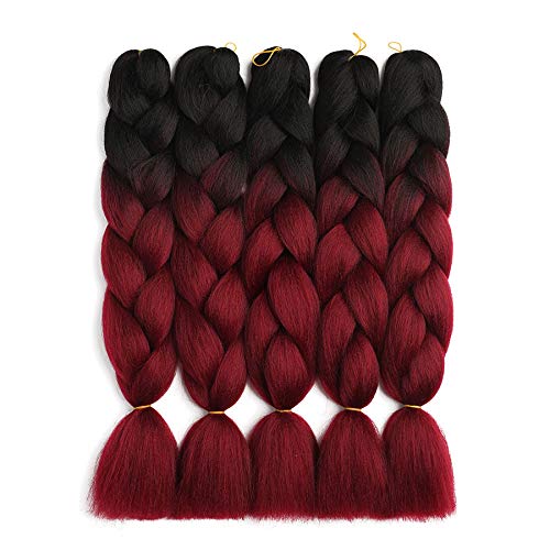 LUCASHA Ombre Kanekalon Braiding Hair 5pcs/lot Ombre Jumbo Braiding Hair Extensions 24 Inch Jumbo Braid Synthetic Hair for Braiding(T1b/99J)