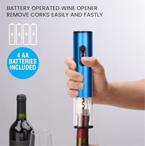 Image of COKUNST Electric Wine Corkscrew Bottle Opener with Foil Cutter & LED Light | Battery Operated Automatic Wine Opener for Home, Party & Restaurant Use - Blue