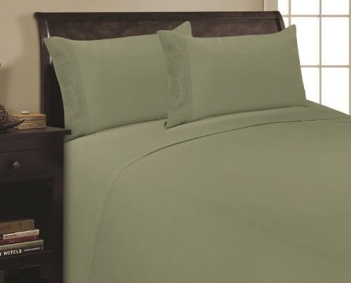 Elegance Linen 1800 Thread Count PLEATED DESIGN Egyptian Quality Luxurious Silky Soft WRINKLE RESISTANT 3 pc Sheet set, Deep Pocket Up to 16" - All Size and Colors, Twin Green