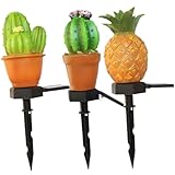 TOYANDONA 3 Stück Solar Gartenleuchten Kaktus Ananas LED Rasenlampen mit Erdspieß Solarbetrieben für Hof Terrasse und Außenbereiche