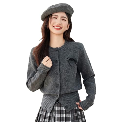 Womens Solid Ribbed Knit Cardigan Crew Neck Long Sleeve Buttons