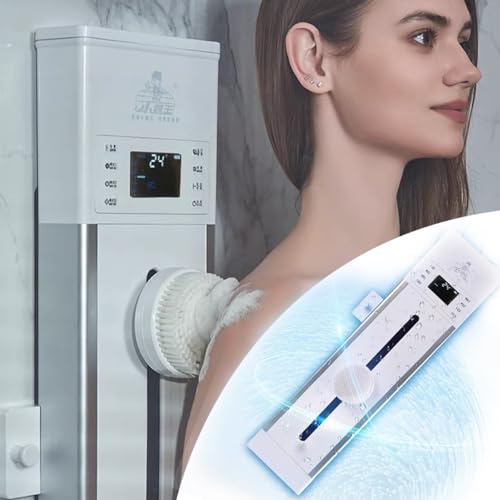 Cepillo de baño eléctrico montado en la Pared, frotador de Espalda Inteligente, Almohadilla de baño Exfoliante for Ducha, Limpieza Profunda (Color : Green White)