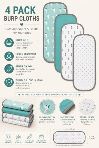 Image of TuddyBuddy Baby Burp Cloth Towel Napkins for Baby Large 17x12 Inches, Fine Double Layer 100% Cotton (4 Pcs Burp Towels, Egyptian Horse)