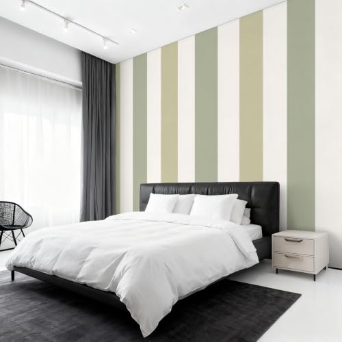 Papier peint rayures vert blanc pour agrandir un mur de salon - 2