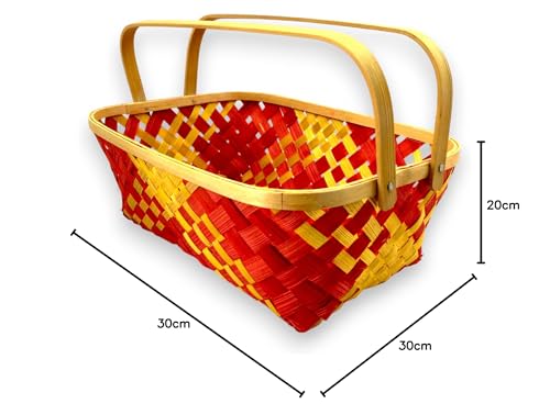 Handle cane bamboo basket for multipurpose uses natural brown wicker for hamper chocolate flower pooja cane basket. Set of 2 baskets. (Red) - Image 8 thumbnail