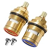 2Pcs 3/4 Inch Brass Ceramic Disc Cartridge, Mixer Tap Cartridge, Tap Cartridge Replacement, Tap Cartridge, 1/4 Turn 20 Spline Hot and Cold Water Tap Valve Replacement for Shower, Kitchen, Bathroom