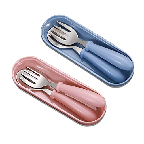 Vastsea 2 Set (4-Teilig) Gabel und Löffel Set, Gabeln und Löffel aus Edelstahl 304, besteck mit löffel und Gabel, der Rostfrei, Langlebig, für Reisen, Camping, Picknick (Pink, Blau)