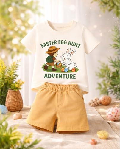 Image of HILEELANG Toddler Boy Summer Outfit Set 2 Piece Short Sleeve T Shirt and Short Soft Breathable Cotton Clothing Sets 2-7T