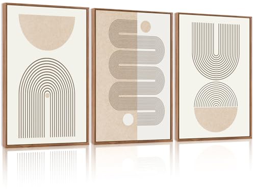 CHDITB Boho Framed Canvas Wall Art Set, Beige Bohemian Line