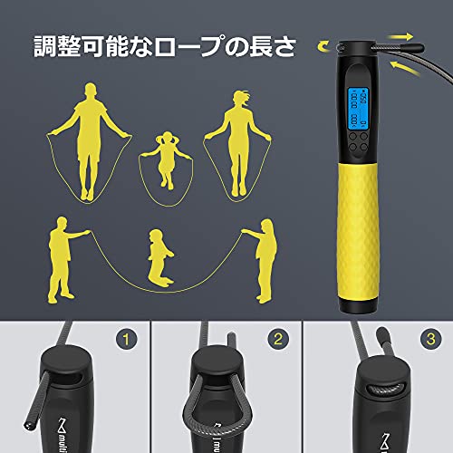 Multifun 縄跳び トレーニング用 なわとび 大人用 ダイエット ジャンプロープ 長さ調節可 カウンター付き 重り付き 脂肪燃え 消费カロリー 滑り止めハンドル 収納袋付き（イエロ） 6枚目
