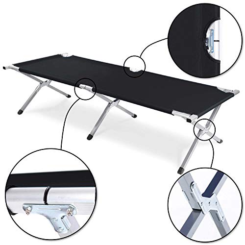 GOODS+GADGETS Faltbares Army Feldbett aus Aluminium - klappbares Campingbett & Gästebett (Schwarz)