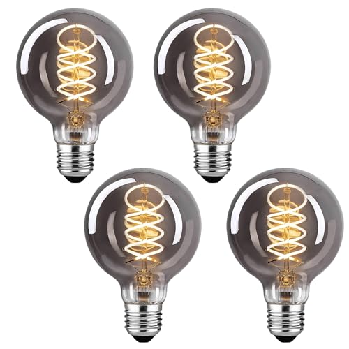Edison Vintage Glühbirne E27, E27 LED Vintage Dimmbar 4W Glühbirne E27 Led Vintage Ideal für Nostalgie und Retro Beleuchtung im Haus Café Bar, Rauchgrau Glas - 3 Stück（G80 4P）