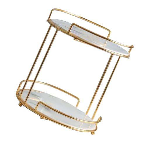 Ipetboom 1Pc Iron Art Double Desktop Holder for Cosmetics and Sundries Chic Storage Rack with Marble Pattern Finish Durable Organizer for Home and Vanity Use