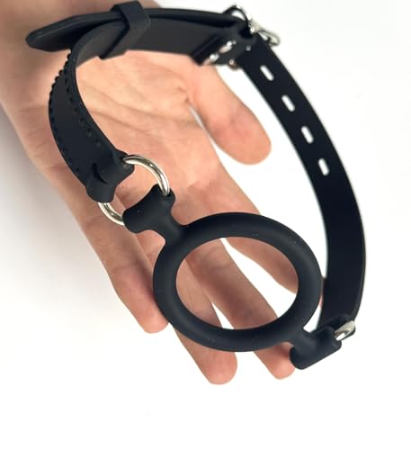 Silikon-Mundknebel - softe Mundfessel für Frauen und Männer, Mundsperre in Ringform, mit verstellbaren Riemen, zum Umschnallen (Schwarz größeres Modell)