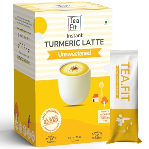 Image of TeaFit NO SUGAR Instant Turmeric Latte | Healing Haldi Doodh | 100 Sachets (1500gm) + Spoon | Get Good Sleep | Ayurvedic Remedy | Diabetic-Friendly | With Lakdadong Turmeric