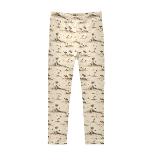 Girls' Athletic Leggings Ankle Length Yoga Dance Pants Kids Teen 4T Palm Trees Camel