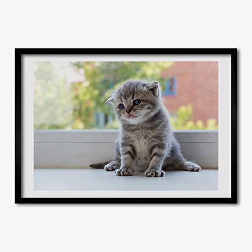 Affiche peinture chat avec cadre en bois moderne 70x50 cm Tulup tableau photo