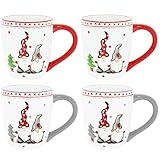 CREOFANT 4 Stück Tassen 3D Wichtel Design · 350ml · 4 Stück Tasse Keramik · Weihnachtstasse Weiß · Weihnachten Geschirr · Wichtel Geschirr · Wichtelmänner · Teeservice · Glühweinbecher