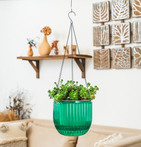 Melphoe 1 Pack Self Watering Hanging Planters Indoor Flower Pots, 8.3 Inch Outdoor Hanging Plant Pot Basket, Plant Hanger with 3Hooks Drainage Holes for Garden Home
