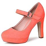 pumps korallenrot  topschuhe24 1960 Damen Plateau Riemchen Pumps, Farbe:Neon Korall 1960, Größe:37 EU