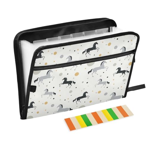 KaariDream ドキュメントファイル A4 書類収納ケース 仕切り 13ポケット ユニコーン アニマル かわいい 宇宙 グレー 持ち運び 大容量 重要書類 ファイル 書類ホルダー 収納ケース 仕切りフォルダー 拡張フォルダ ラベル付き 事務用品 学生