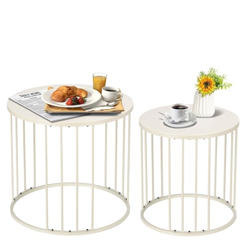 SUNNYPARK Outdoor Side Table Set of 2, Metal Circle Accent