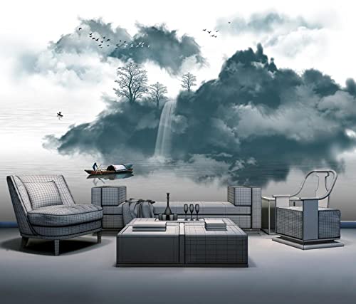 Fondo De Pantalla Personalizado Tinta Mural En Blanco Y Negro Montaña Cascada Paisaje Paisaje Papel Tapiz Fondo De Pantalla De La Sala De Estar Fondo De Pantalla 3D 150Cm(W)×105Cm(H)