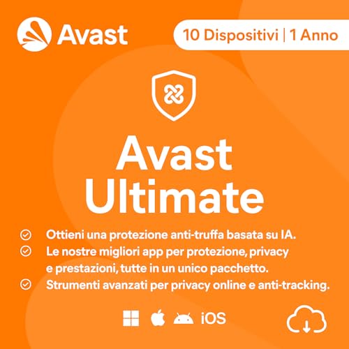 Avast Ultimate 2024 – Avast Premium Security Antivirus in combinazione con Avast SecureLine VPN e Avast Cleanup Premium | 10 Dispositivo | 1 Anno | PC/Mac | Codice d’attivazione via email