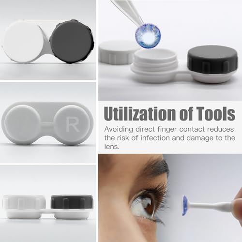 Contact Lens Case, Portable Contact Case with Contact Lens Applicator Tool and 3pcs Extra Solution Soaking Cases for Daily Vision Care and Outdoor Use, Travel Size (White)