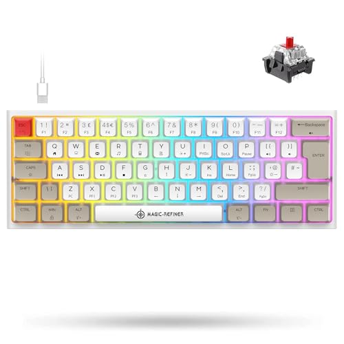 Image of FELICON 60% Portable Mechanical Gaming Keyboard, 14 Chroma RGB Backlight, Dye-Sublimation Keycap, Type C Wired, Full Anti-ghosting, for PC /Windows /Mac /PS4 /XBox (White Grey /Red Switch)