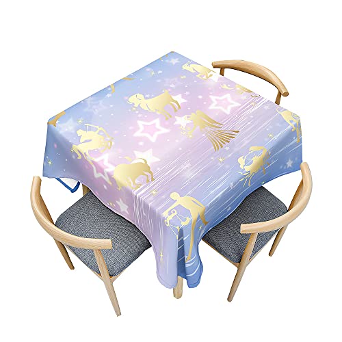 Image of Odot Tablecloths Square Wipe Clean, Wipeable Table Cloth Stain Resistant Table Cover 3d Constellation Printed Rectangular Tablecloth for Kitchen Dining Table (120x120cm,golden star)
