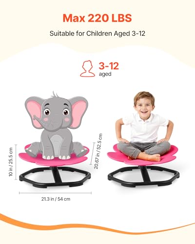 Image of VEVOR Kids Swivel Chair, 220 lbs Capacity, Flower Shape Sensory Spinning Chair, Autistic Kids Sensory Toy Seat with Non-Slip Metal Base, Toddler Sit & Spin Seat for Coordination Balance Focus, Rose