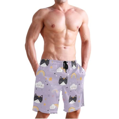 Quick Dry Cute Cats Men's Swimming Shorts Swim Trunks with Mesh Lining Beach Wear - S3