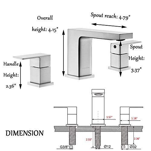 VCCUCINE Best Commercial 3 Holes Two Handles Lavatory Vanity Sink Widespread Brushed Nickel Bathroom Faucet, Bathroom Sink Faucet With Hoses