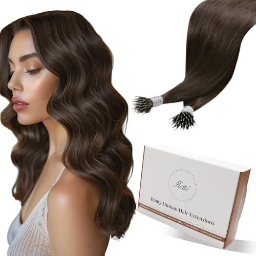 Hetto Brown Nano Beaded Hair Extensions Real Human Hair Nano Link Extensions Dark Brown Remy Nano Tip Hair Extensions Cold Fusion Pre Bonded 18 Inch 50 Strands 50g