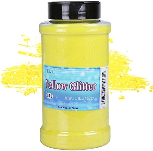 TORC Yellow Fine Glitter 1 Pound 16 OZ Glitter Powder for Tumblers Resin Crafts Slime Cosmetic Nail Painting Festival Decoration