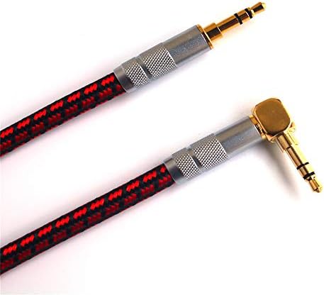 Primeda 3.5mm Premium Auxiliary Audio Cable Braided AUX Cable for Headphones, iPods, iPhones, iPads, Home/Car Stereos and More (Red) (3 Feet (1 Meter), Straight to Right Angle)