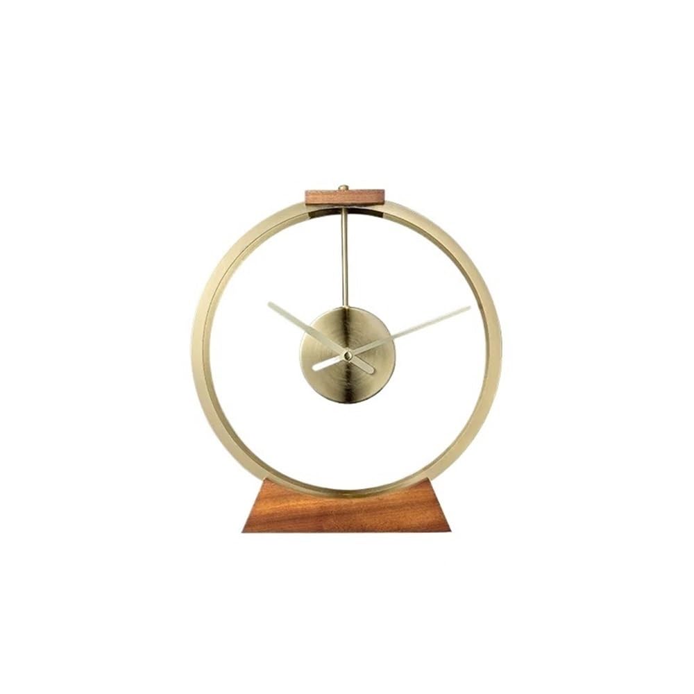 ZTHYSHOZ Table Clock ﻿ Creative Table Clock Metal Solid Wood Desk Clcoks Gold Minimalist Desktop Home Decoration Gift Ideas