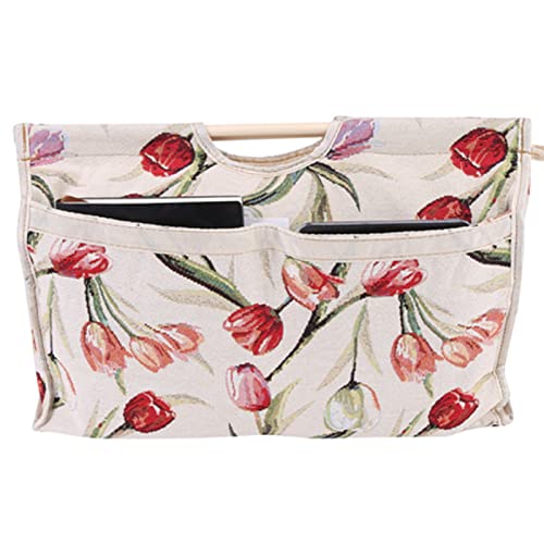Image of Jeanoko 1pc Knitting Bag Yarn Storage Bag Practical Wood Handle Woven Fabric Storage Bag for Knitting Needles Sewing Tools(Rose Jacquard)