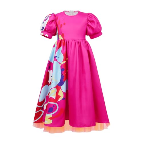 Amfcv Womens Weird Doll Costume Dress Kids Cosplay Pink Puff Sleeve Dress Outfits(S B04-Kids)