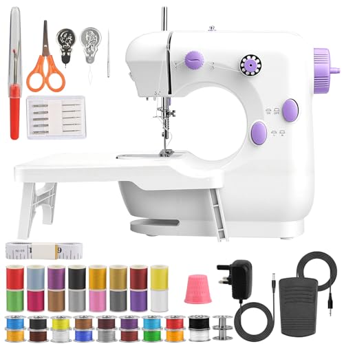 FONCOOD Beginner Sewing Machine for Kids & Adults 42 Pcs Sewing Kit Included 2-Speed Lightweight Portable Electric Sewing Machine for Home DIY Crafts Mending Repairing - Purple & White