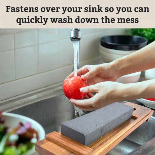 Whetstone Holder For Sink-Ideal For Chef, Cook, Butcher, Knife Collector - Made Of Warm Acacia Wood-Sharpen With No Mess-Hyper-Adjustable & Easy Setup #TOP4