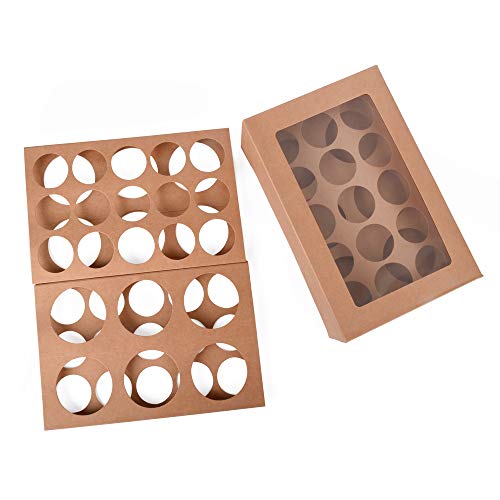 ewtshop® Kraft Paper Cupcake Display Boxes, containing 12 boxes, each for 6 large or 15 small cupcakes