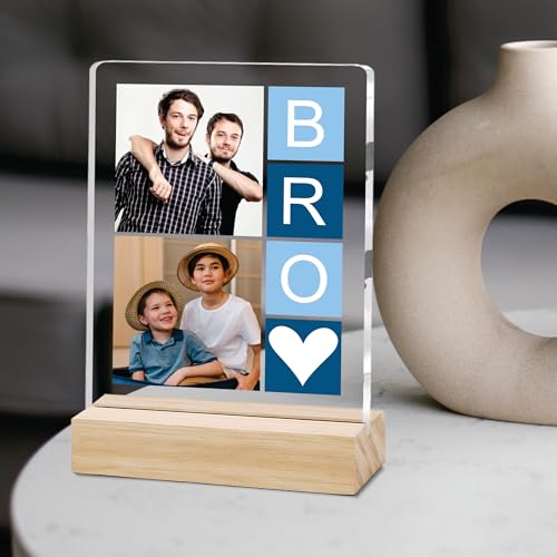 Image of Giftplease Customized Photo And Text Frame With Wooden Stand | Personalised Printed Photo Frame | Gift For Brother | Birthday | (Transparent, 5MM, 6 * 8 Inches), Tabletop BG 01