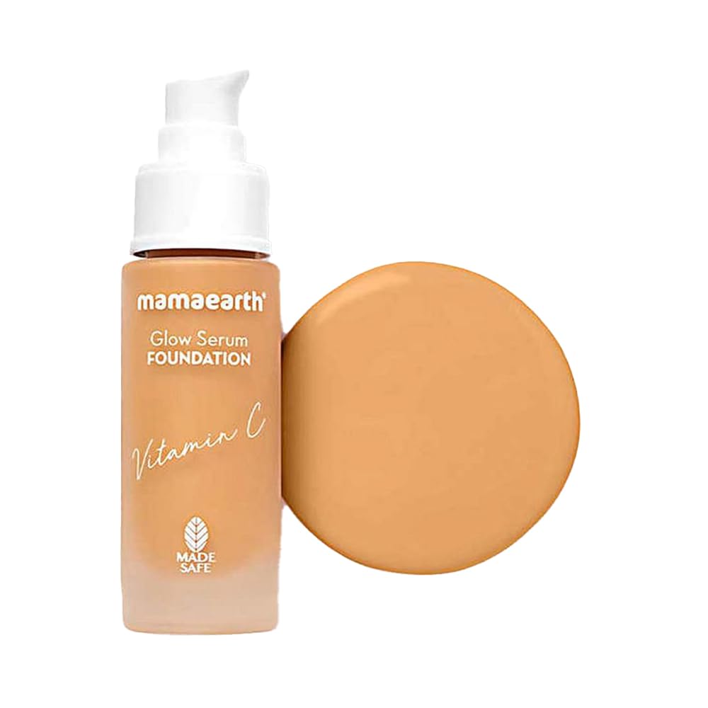 MAMAEARTHGlow Serum Foundation with Vitamin C & Turmeric for 12-Hour Long Stay- 07 Toffee Glow - 30 ml