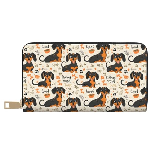 Leather Thin Slim Wallets for Women Men - Fashion Cartoon Cute Puppy Print Card Wallet Holder with Zipper