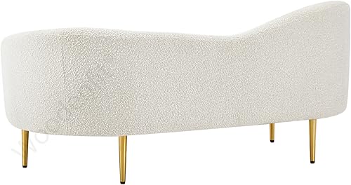 Image of Rosewood Luxury Curved Sofa in Premium Boucle Fabric | Solid Wood Structure | High Density Foam | Sturdy Golden Legs | Comfortable & Stylish Couch for Modern Living Room (Cream, 2 Seater)