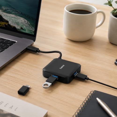 Image of Hama 4-in-1 USB 3.2 Hub - 4-Port USB-A Splitter | with USB-C Adapter, 5Gbps Fast Data Transfer, Plug & Play Expander for Laptop, MacBook, PC & Type-C Devices 5 Years Warranty